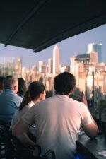 darling, terrace, building, buildings, people, shades, sun, sunset, nature, afternoon